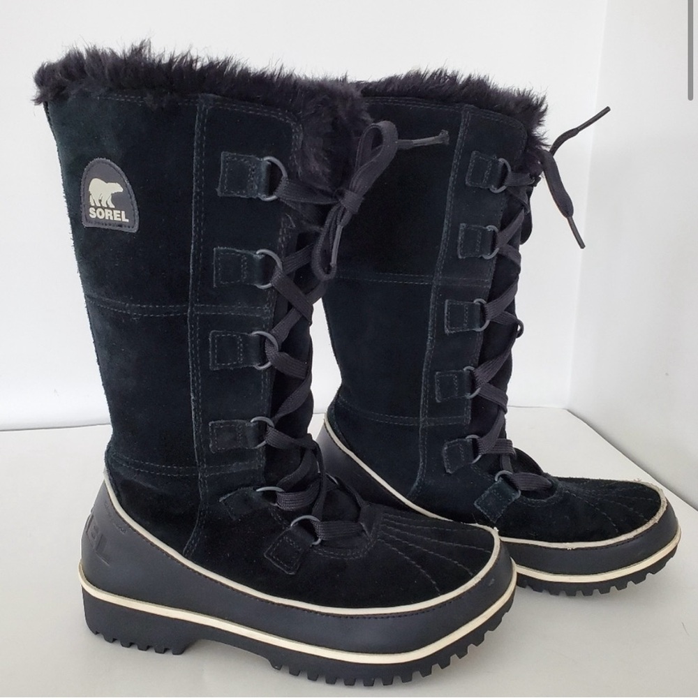 SOREL Women Sz 7 TIVOLI HIGH II Tall Winter Boot Black Waterproof Suede Fleece